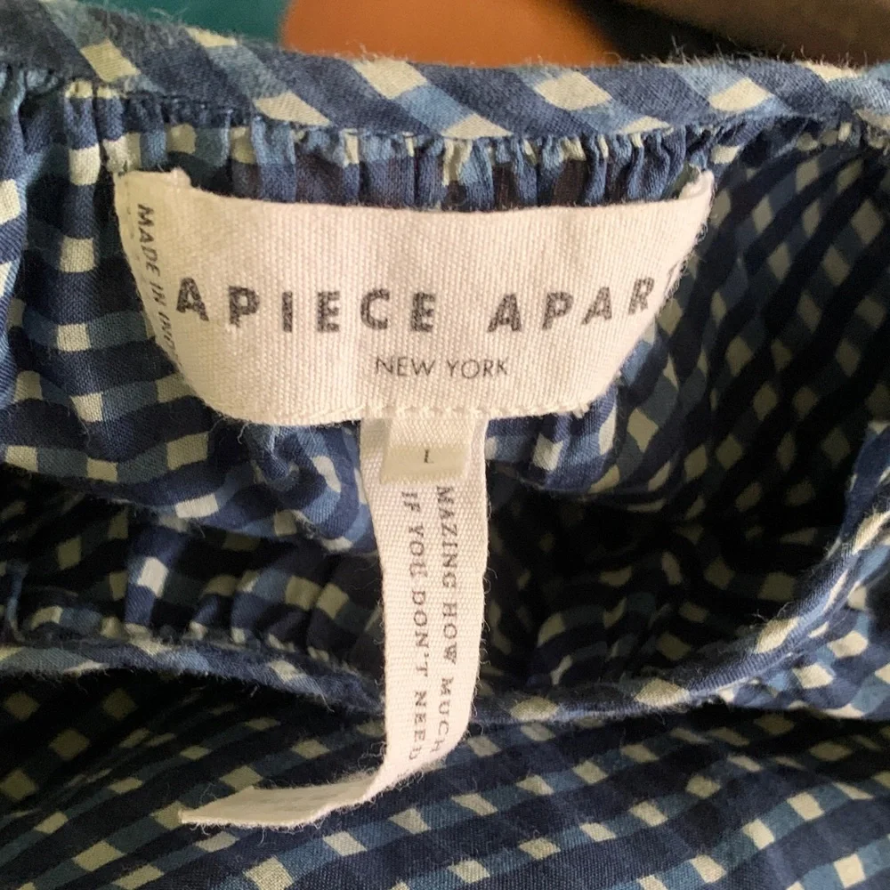 Apiece Apart Navy Checkered Long Sleeve Dress - Picture 2 of 8